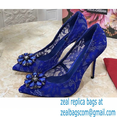 Dolce & Gabbana Heel 10.5cm Taormina Lace Pumps Blue with Crystals 2021 - Click Image to Close